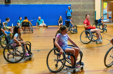 students playing wheelchair games